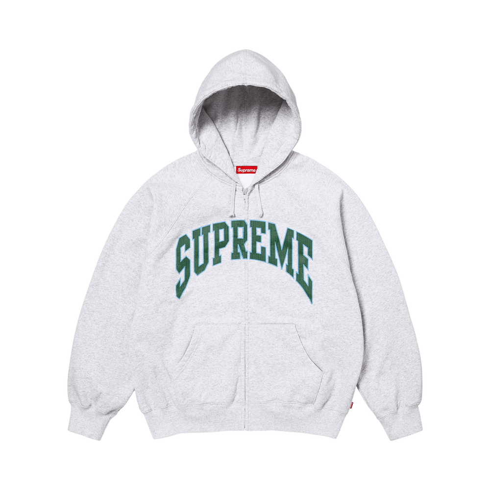 Supreme Cracked Raglan Zip Up Hooded Sweatshirt 'Ash Grey
